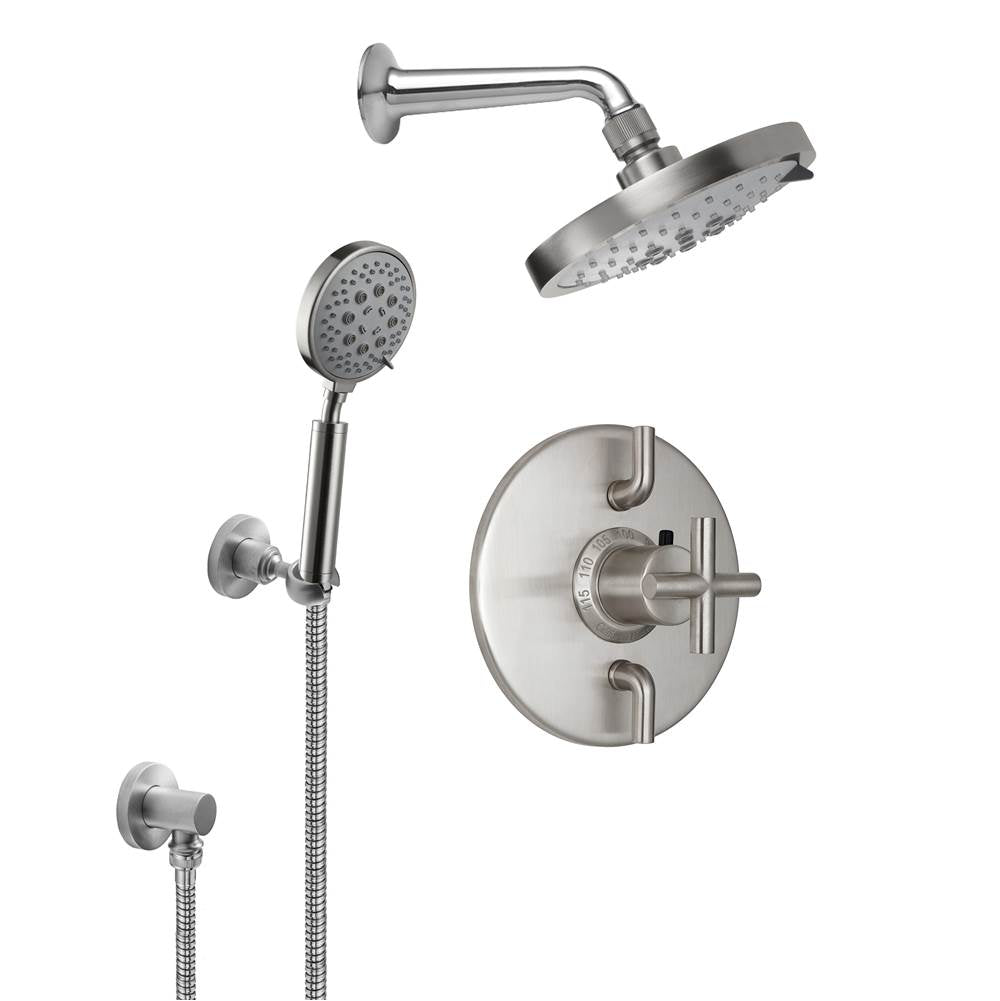 California Faucets - Tiburon Styletherm 1/2'' Thermostatic Shower System with Showerhead and Handshower on Hook - Gloss White