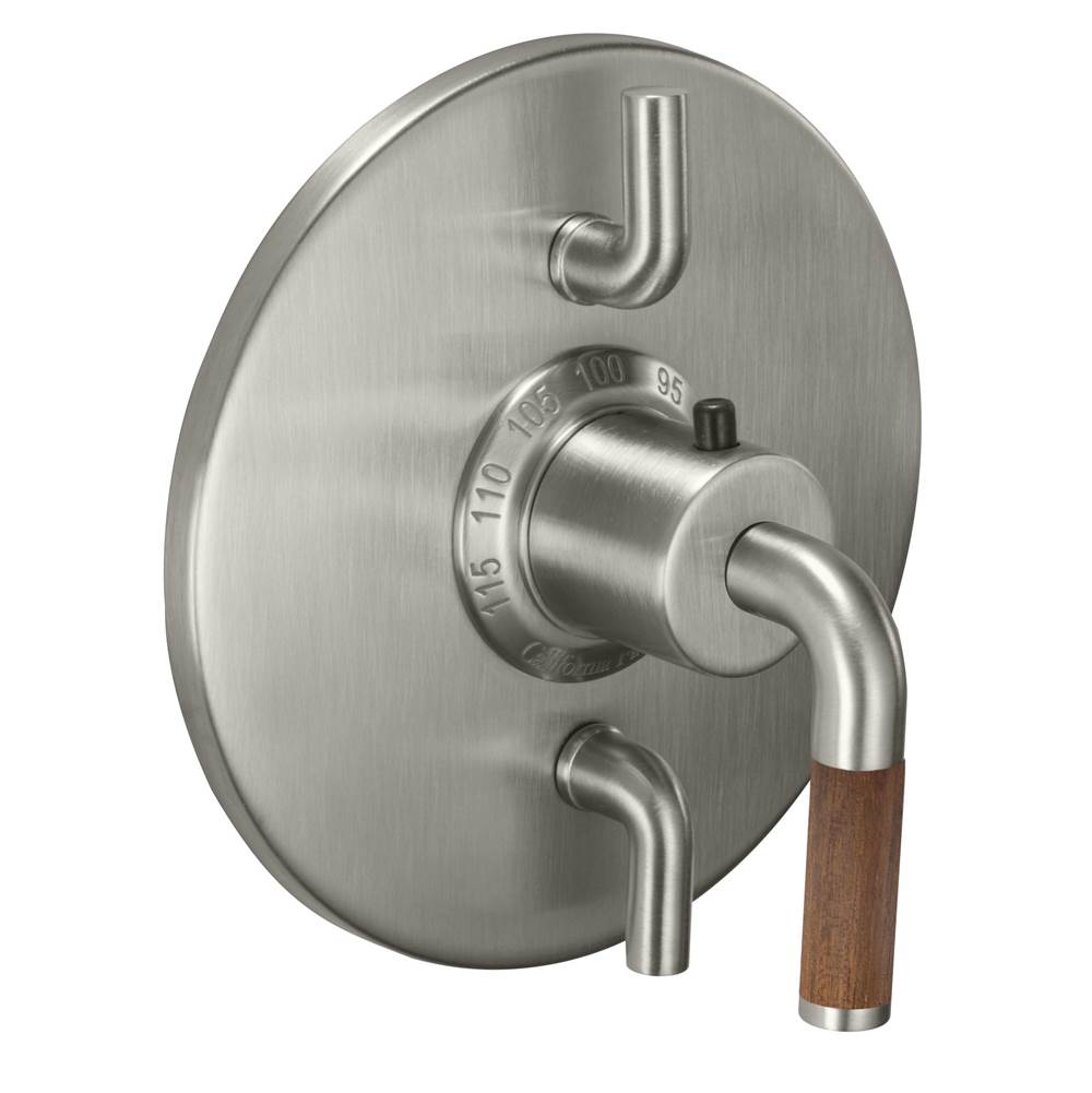 California Faucets - StyleTherm Trim Only with Dual Volume Control - Teak Handle - Gloss White