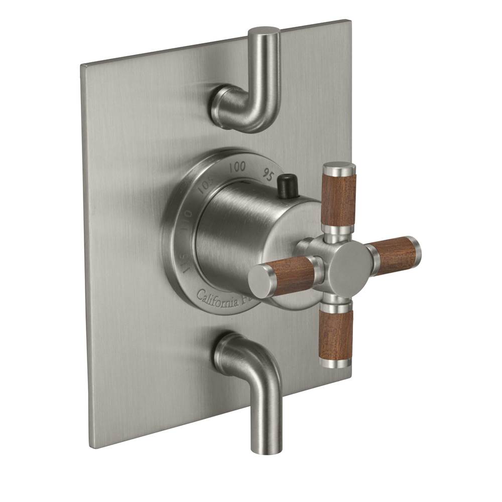 California Faucets - StyleTherm Trim Only with Dual Volume Control - Teak Handle - Gloss White