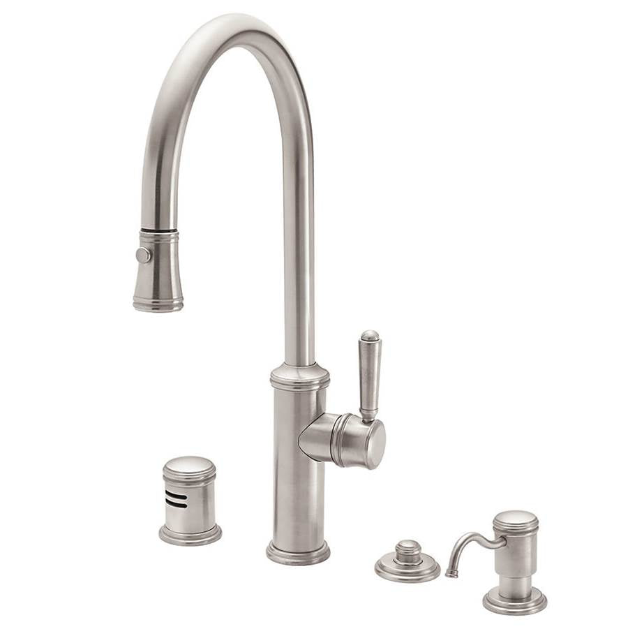Pull-Down Kitchen Faucet with Button Sprayer - High Arc Spout
