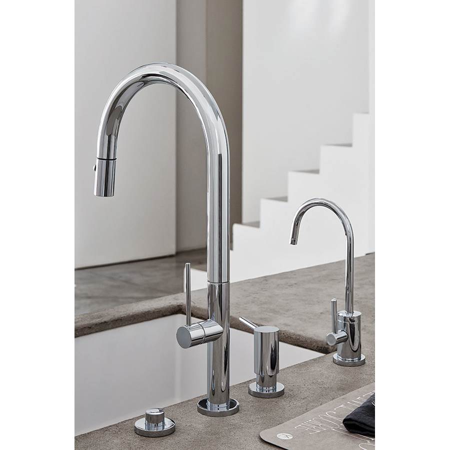 Pull-Down Kitchen Faucet with Button Sprayer - Low Arc Spout
