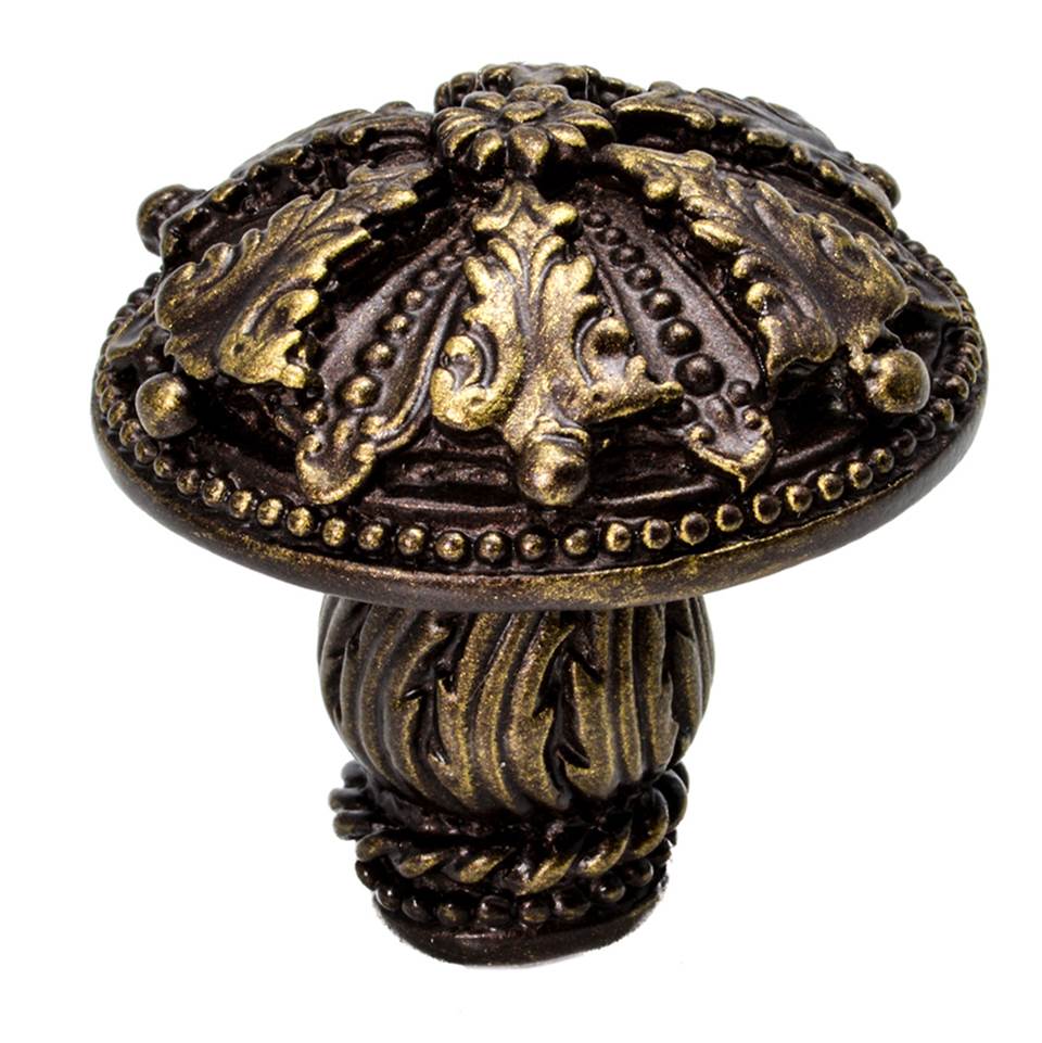 Carpe Diem Hardware - Acanthus Large Knob Renaissance Style With Feather Scroll Foot - Antique Brass