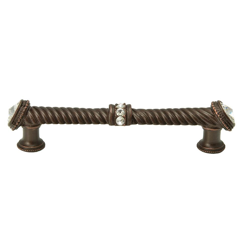 Carpe Diem Hardware - Cache 5'' O.C. Large Pull With End and Center 7 Rivoli Swarovski Clear Crystals - Oil Rubbed Bronze