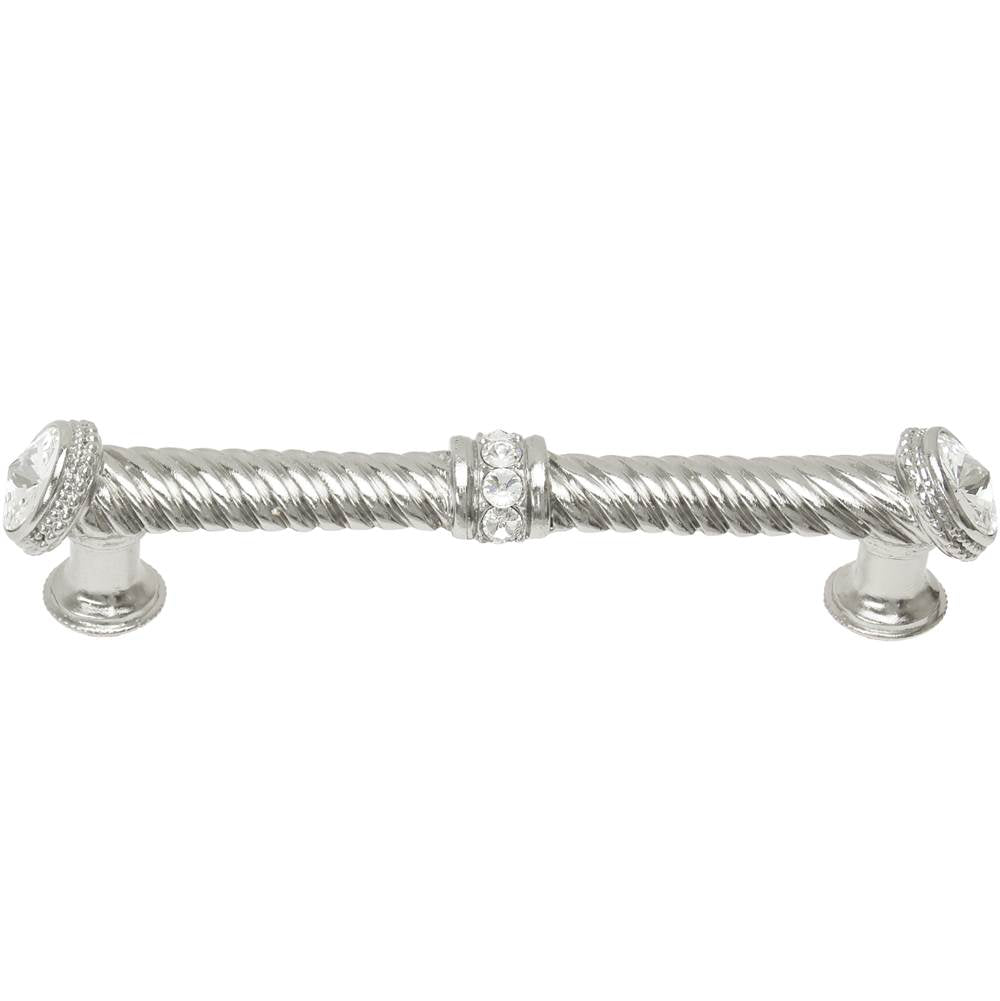 Carpe Diem Hardware - Cache 5'' O.C. Large Pull With End and Center 7 Rivoli Swarovski Clear Crystals In Platinum. - Platinum