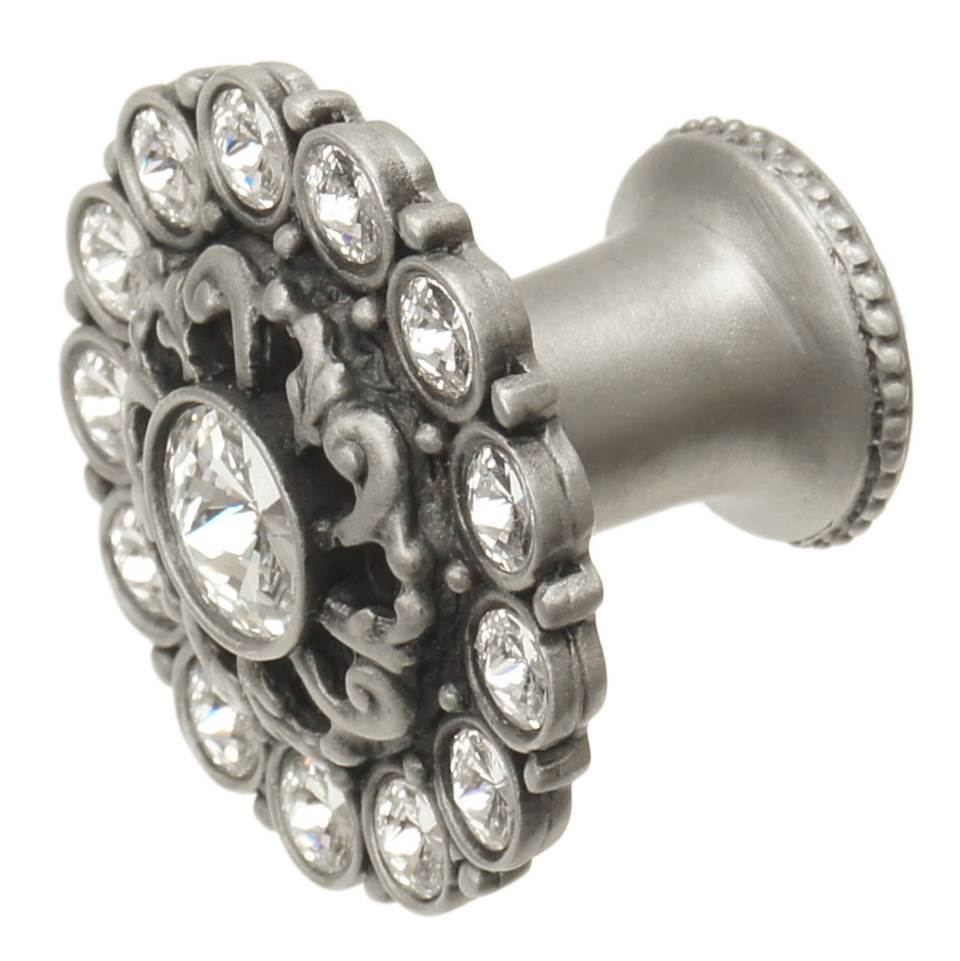 Cache Large Round Knob With Flared Foot With Swarovski Clear Crystals In Satin.