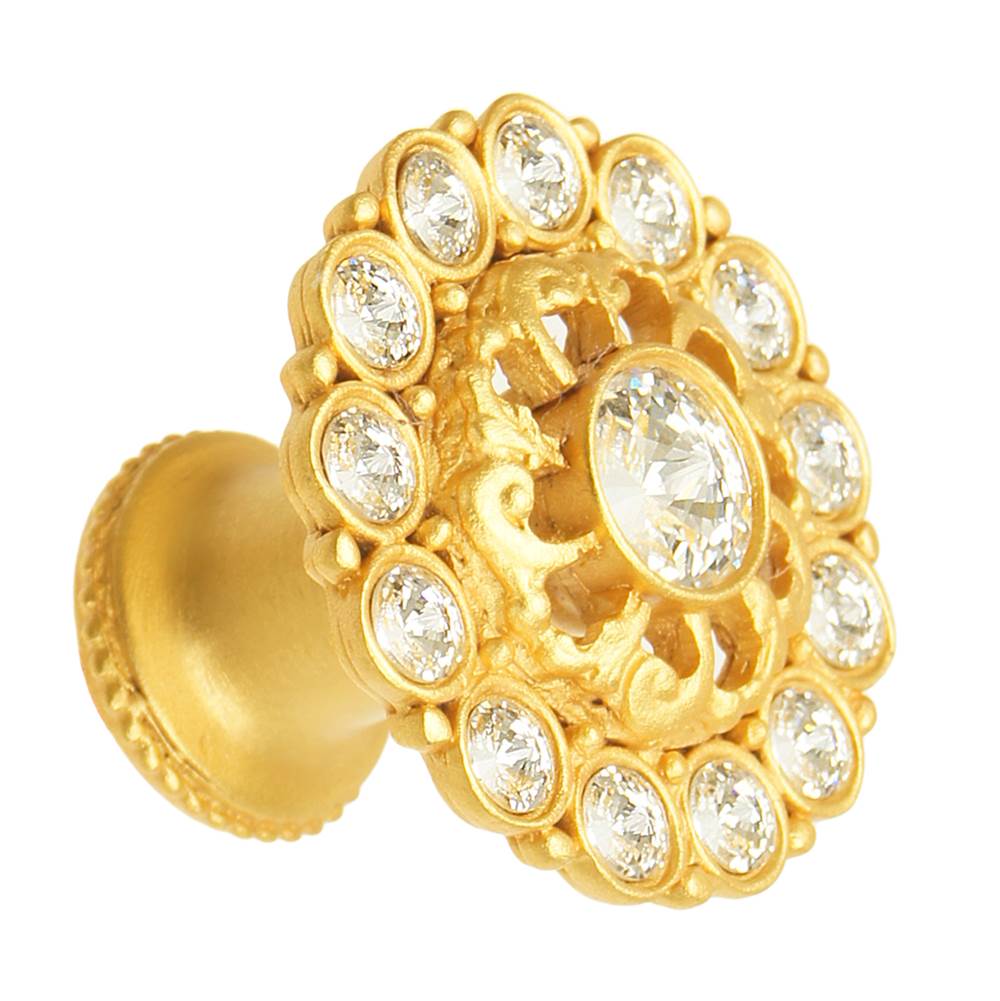 Cache Large Round Knob With Flared Foot With Swarovski Clear Crystals In Satin.