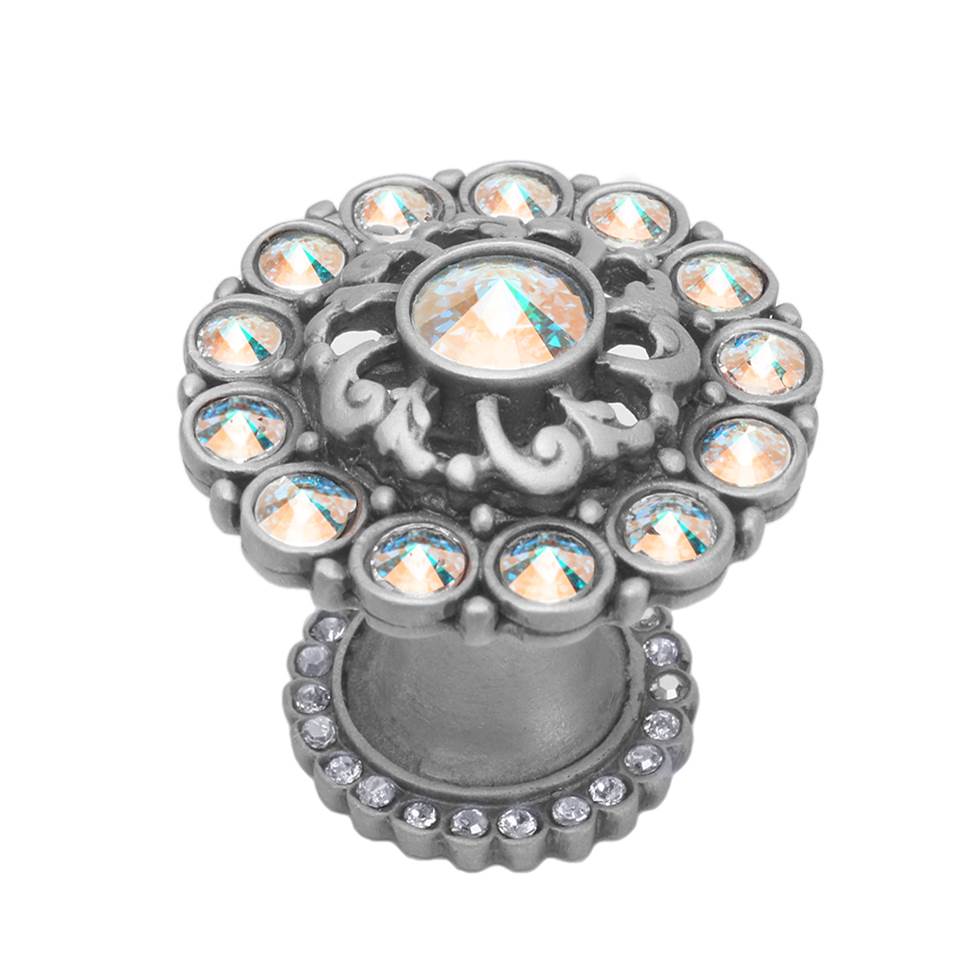 Carpe Diem Hardware - Cache Large Round Multi Crystals Knob With Halo Platform With Swarovski Aurore Boreale Crystals - Satin