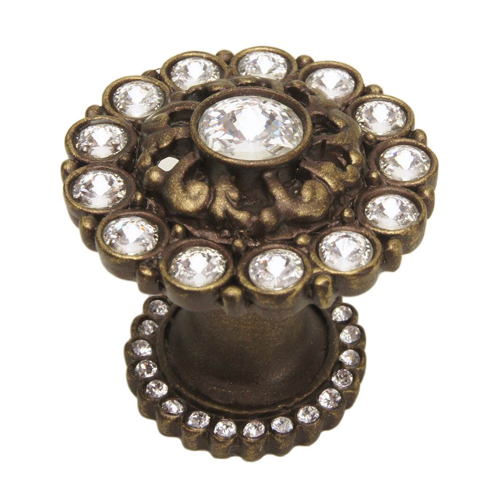 Carpe Diem Hardware - Cache Large Round Multi Crystals Knob w/ Halo Platform w/ Swarovski Crystals - Antique Brass