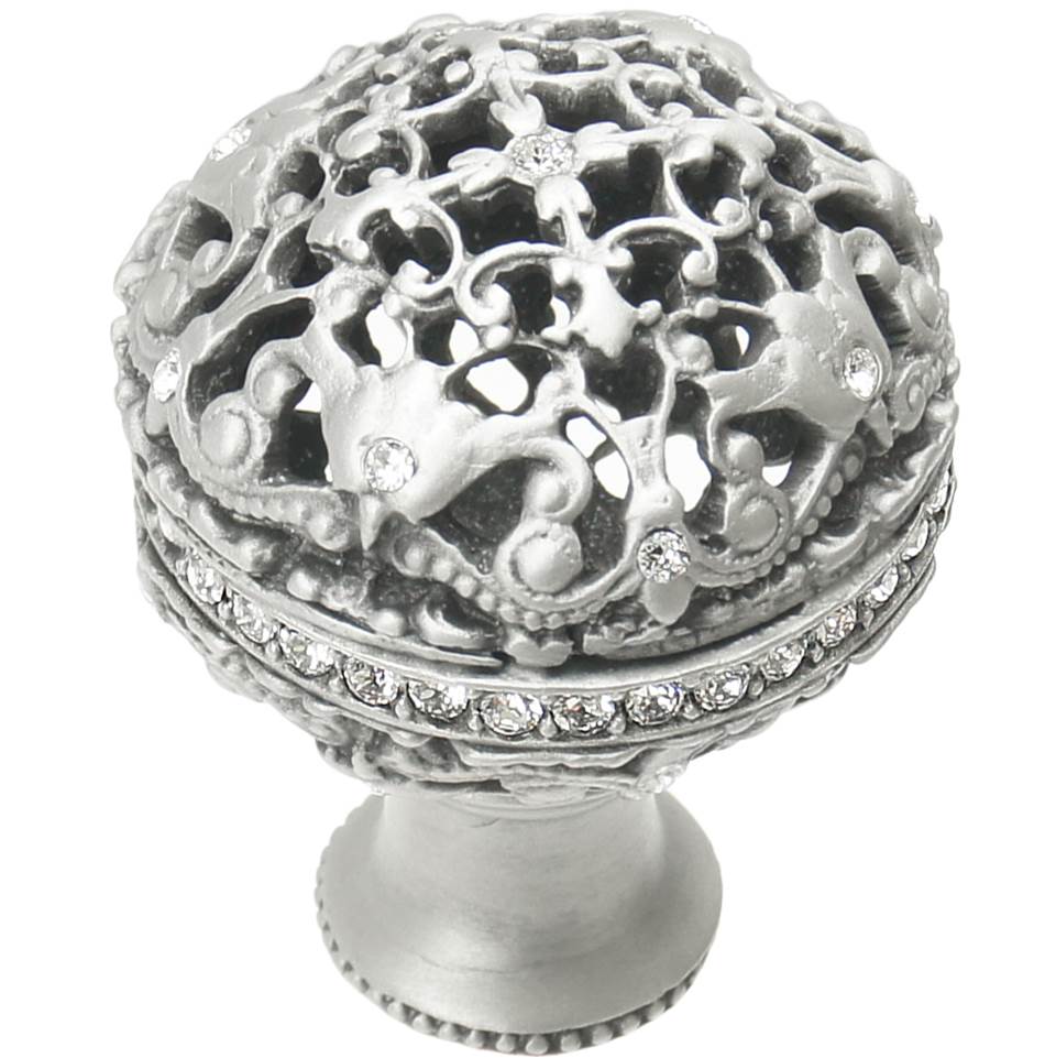 Carpe Diem Hardware - Juliane Grace Large Knob Full Round With Swarovski Clear Crystals In Satin. - Satin