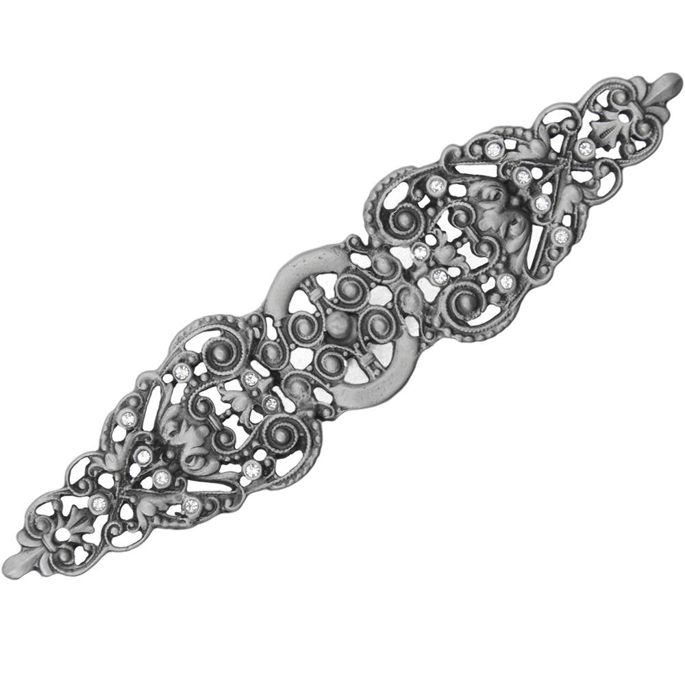 Juliane Grace Elongated Escutcheon With 18 Swarovski Clear Crystals In Satin.