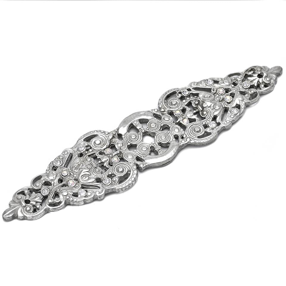 Juliane Grace Elongated Escutcheon With 18 Swarovski Clear and Aurore Boreale Crystals
