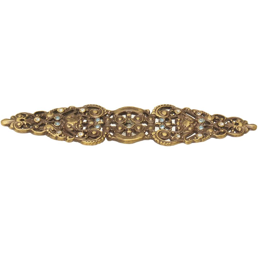 Carpe Diem Hardware - Juliane Grace Elongated Back Plate With 18 Swarovski Clear and Aquamatine Crystals In Antique Brass. - Antique Brass
