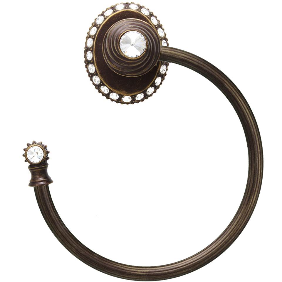 Carpe Diem Hardware - Cache Ll Large Swing Towel Reeded Ring Left w/ 42 Rivoli Swarovski Crystals - Antique Brass