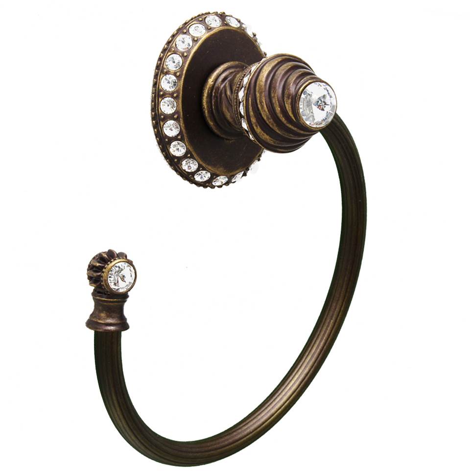 Cache Ll Large Swing Towel Reeded Ring Left With 42 Rivoli Swarovski Clear Crystals
