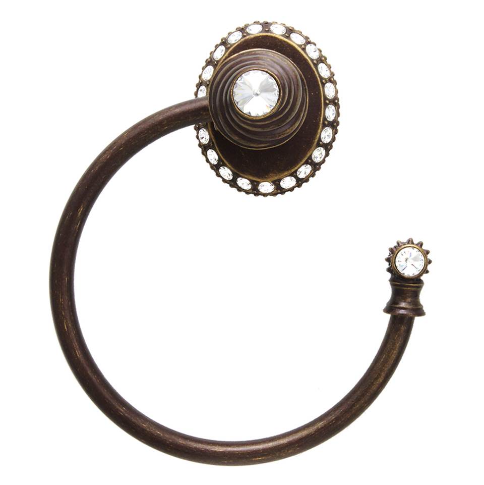 Carpe Diem Hardware - Cache Ll Large Swing Towel Smooth Ring Right w/ 42 Rivoli Swarovski Crystals - Antique Brass