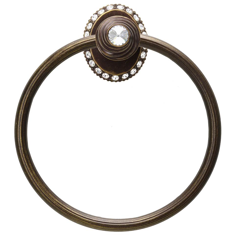 Carpe Diem Hardware - Cache Ll Full Swing Towel Reeded Ring Right w/ Swarovski Crystals - Antique Brass