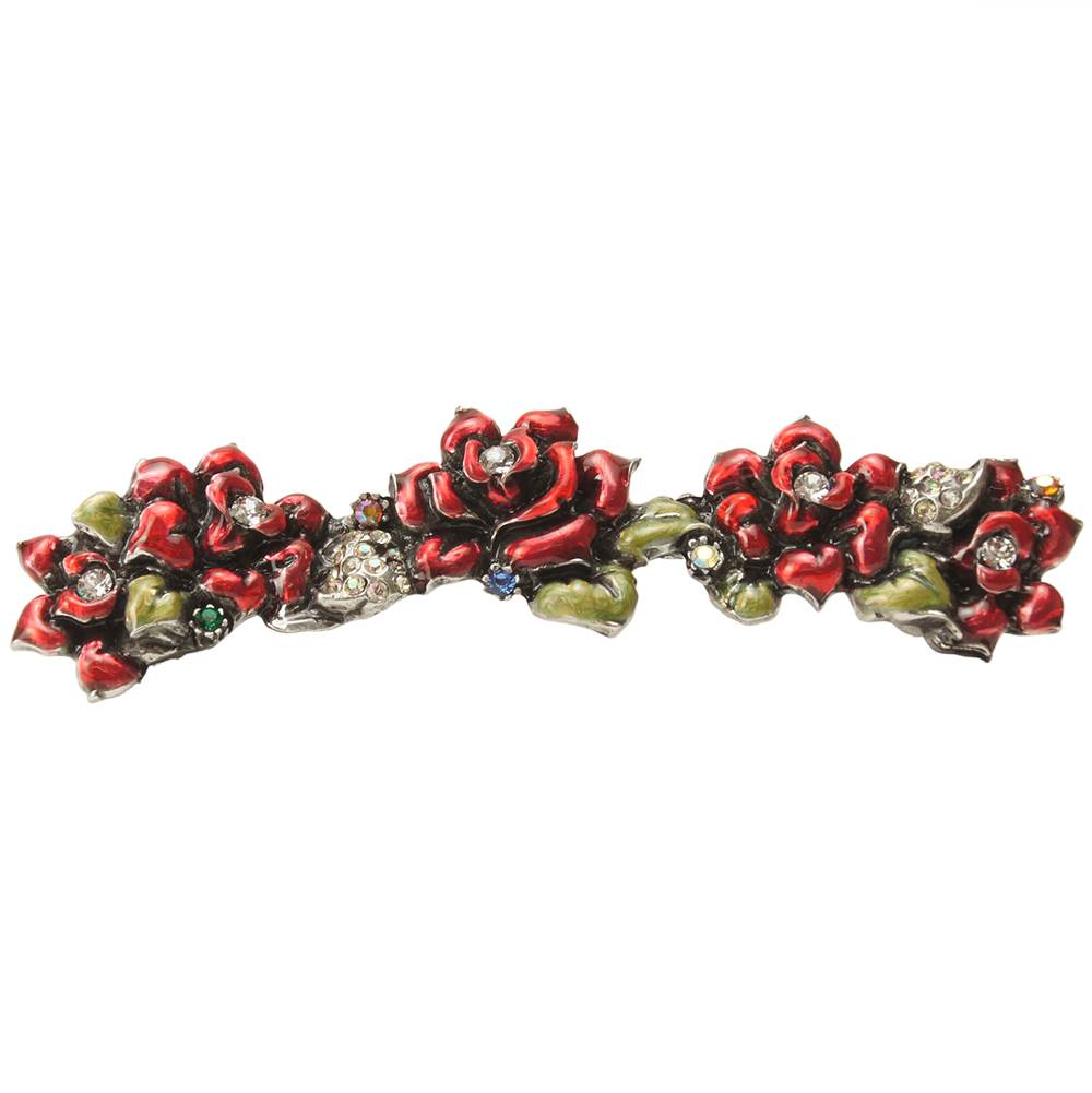Rose 4'' O.C. Pull w/ Swarovski Clear Crystals & Ruby Red Glaze