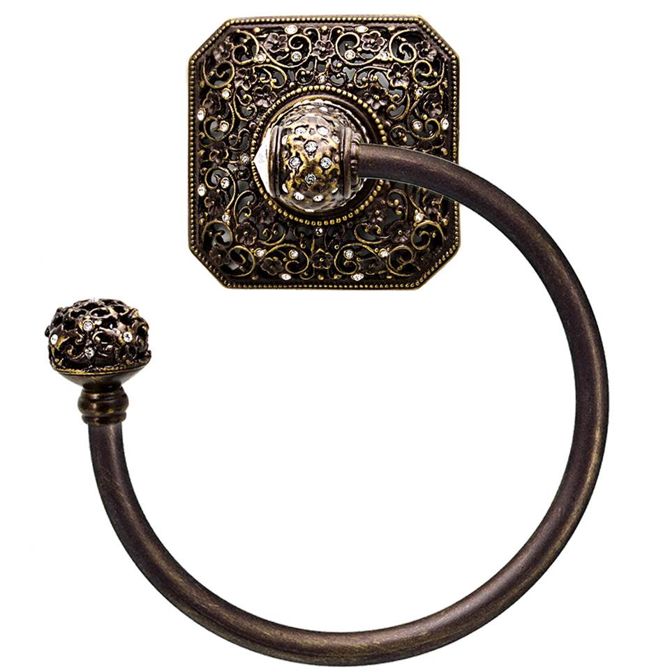 Carpe Diem Hardware - Juliane Grace Swing Towel Reeded Ring Left With 131 Swarovski Clear Crystals - Antique Brass