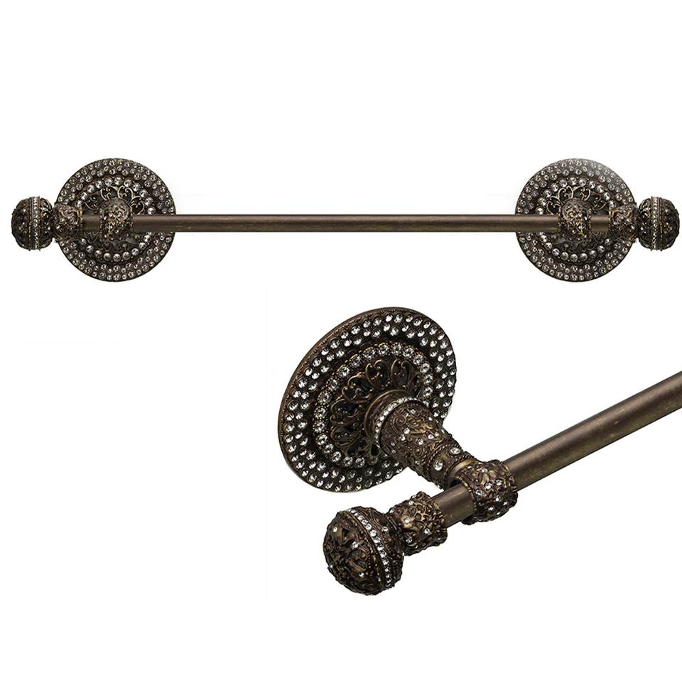 Carpe Diem Hardware - Juliane Grace Ii 36'' O.C. (Approximately) Towel Bar With 417 Swarovski Clear Crystals With 5/8'' Smooth Center - Antique Brass