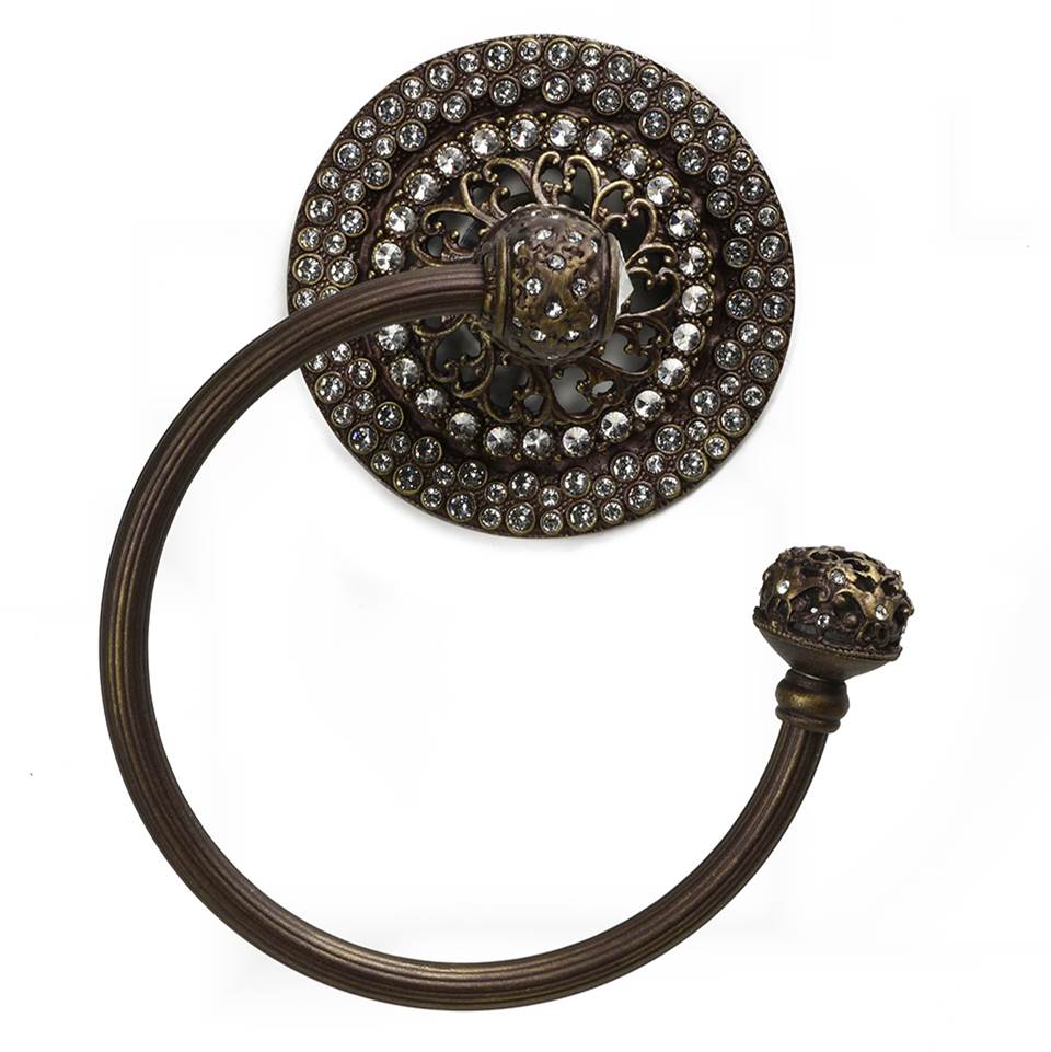 Carpe Diem Hardware - Juliane Grace Ii Swing Towel Reeded Ring Right With 225 Swarovski Clear Crystals - Antique Brass