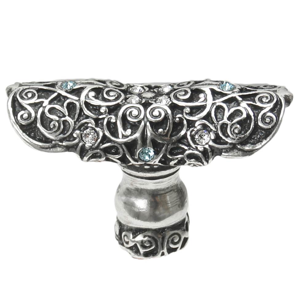 Carpe Diem Hardware - Monticello Oblong Knob With Clear and Aquamarine Swarovski Crystals In Chalice. - Chalice