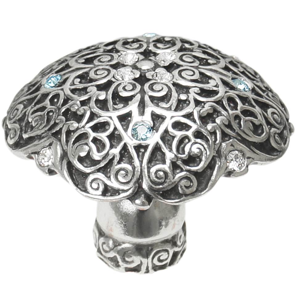Carpe Diem Hardware - Monticello Large Round Knob With Clear and Aquamarine Swarovski Crystals In Chalice. - Chalice