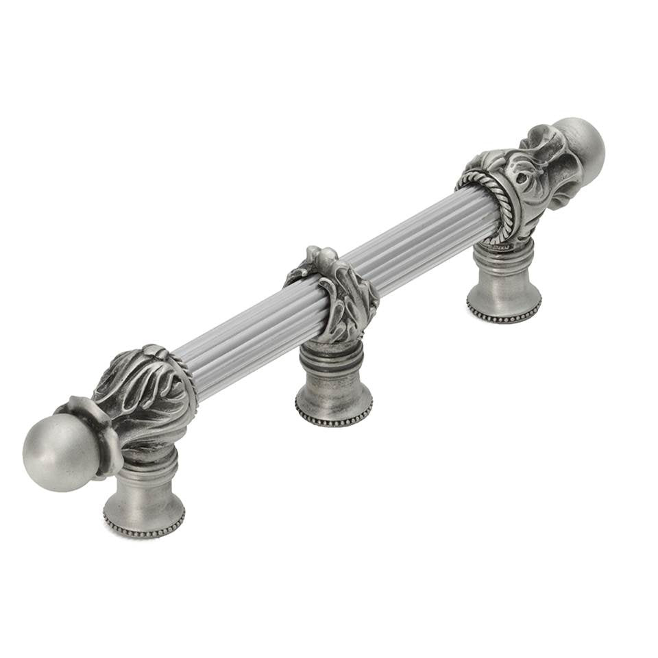 Carpe Diem Hardware - Acanthus 6'' O.C. (Approx.) With 5/8'' Reeded Center Long Pull Romanesque Style With Center Brace - Satin
