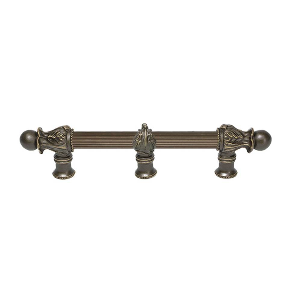 Carpe Diem Hardware - Acanthus 6'' O.C. (Approx.) With 5/8'' Reeded Center and Center Brace Long Pull Romanesque Style In Antique Brass. - Antique Brass
