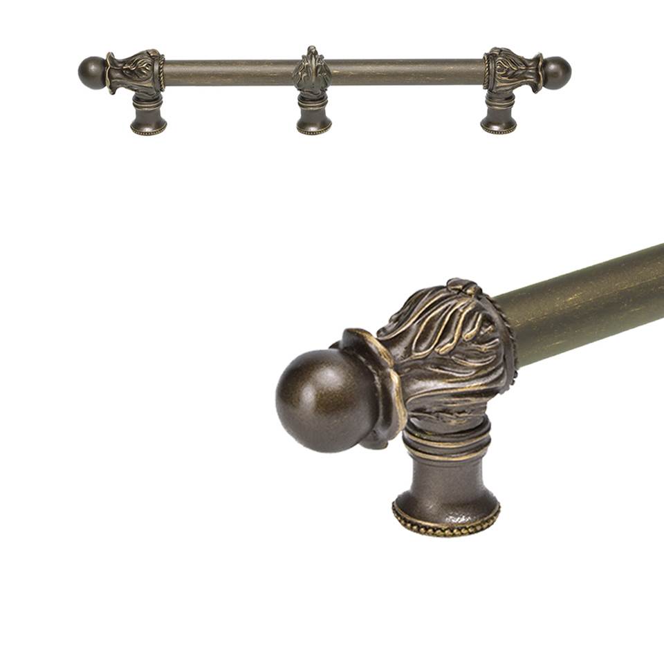 Carpe Diem Hardware - Acanthus 9'' O.C. (Approx.) With 5/8'' Smooth Center and Center Brace Long Pull Romanesque Style In Antique Brass. - Antique Brass