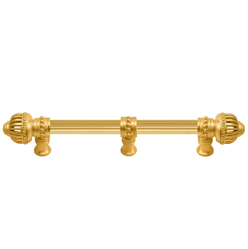 Carpe Diem Hardware - Cricket Cage 6'' O.C. (Approximately) With 5/8'' Reeded Center Long Pull and Center Brace Large Finial In Gilded Mercury. - Gilded Mercury