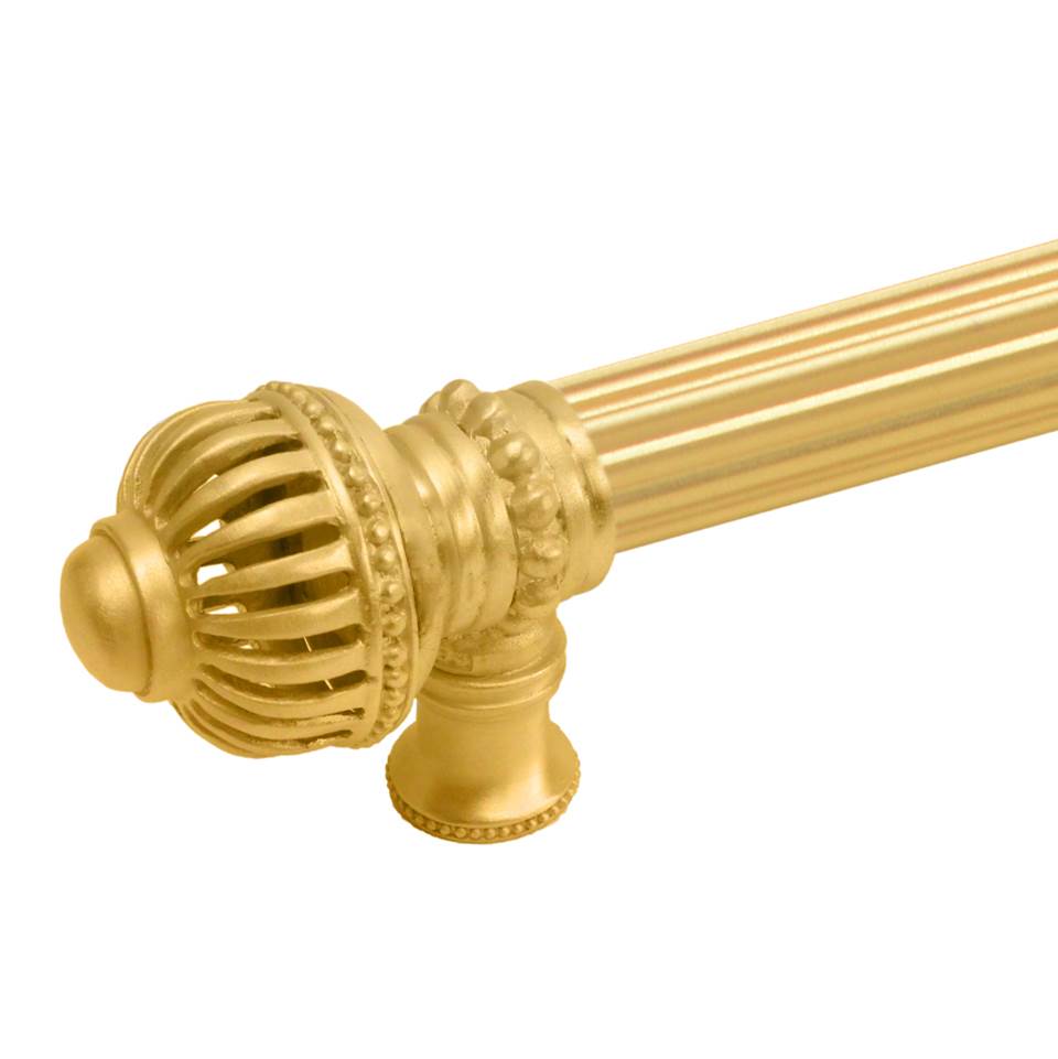 Cricket Cage 6'' O.C. (Approximately) With 5/8'' Reeded Center Long Pull and Center Brace Large Finial In Soft Gold.