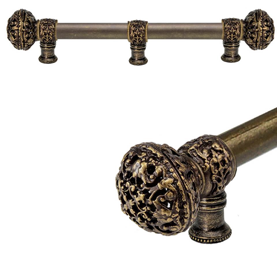 Carpe Diem Hardware - Juliane Grace 9'' O.C. (Approximately) With 5/8'' Smooth Center Long Pull and Center Brace Large Finial In Antique Brass. - Antique Brass