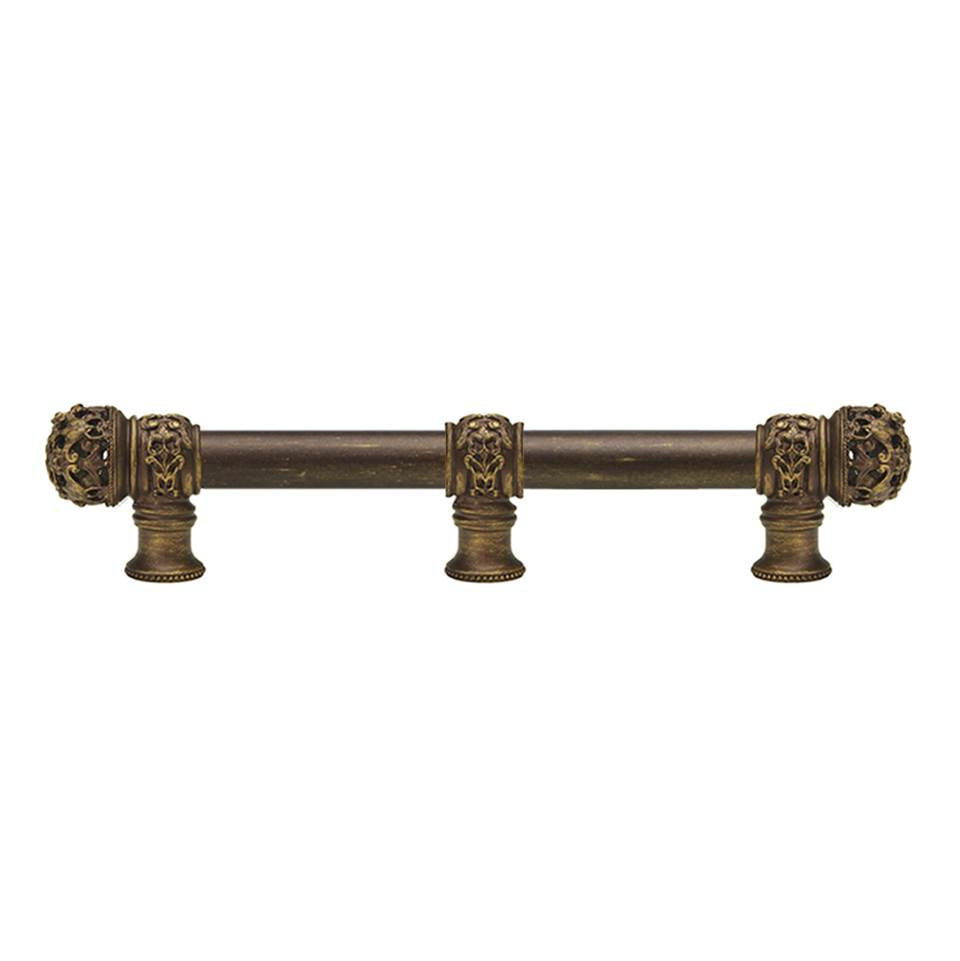 Carpe Diem Hardware - Juliane Grace 9'' O.C. (Approximately) With 5/8'' Smooth Center Long Pull and Center Brace Small Finial In Antique Brass. - Antique Brass