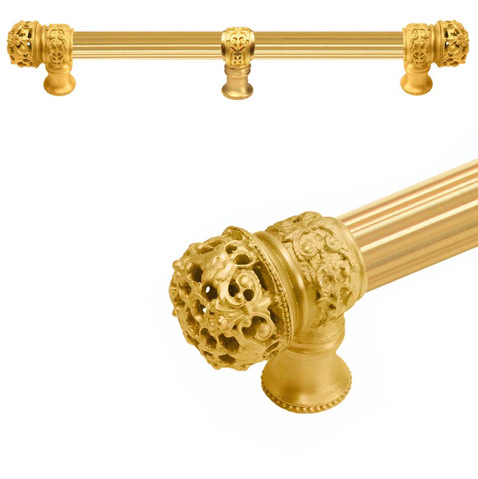 Carpe Diem Hardware - Juliane Grace 9'' O.C. (Approximately) With 5/8'' Reeded Center Long Pull and Center Brace Small Finial In Gilded Mercury. - Gilded Mercury