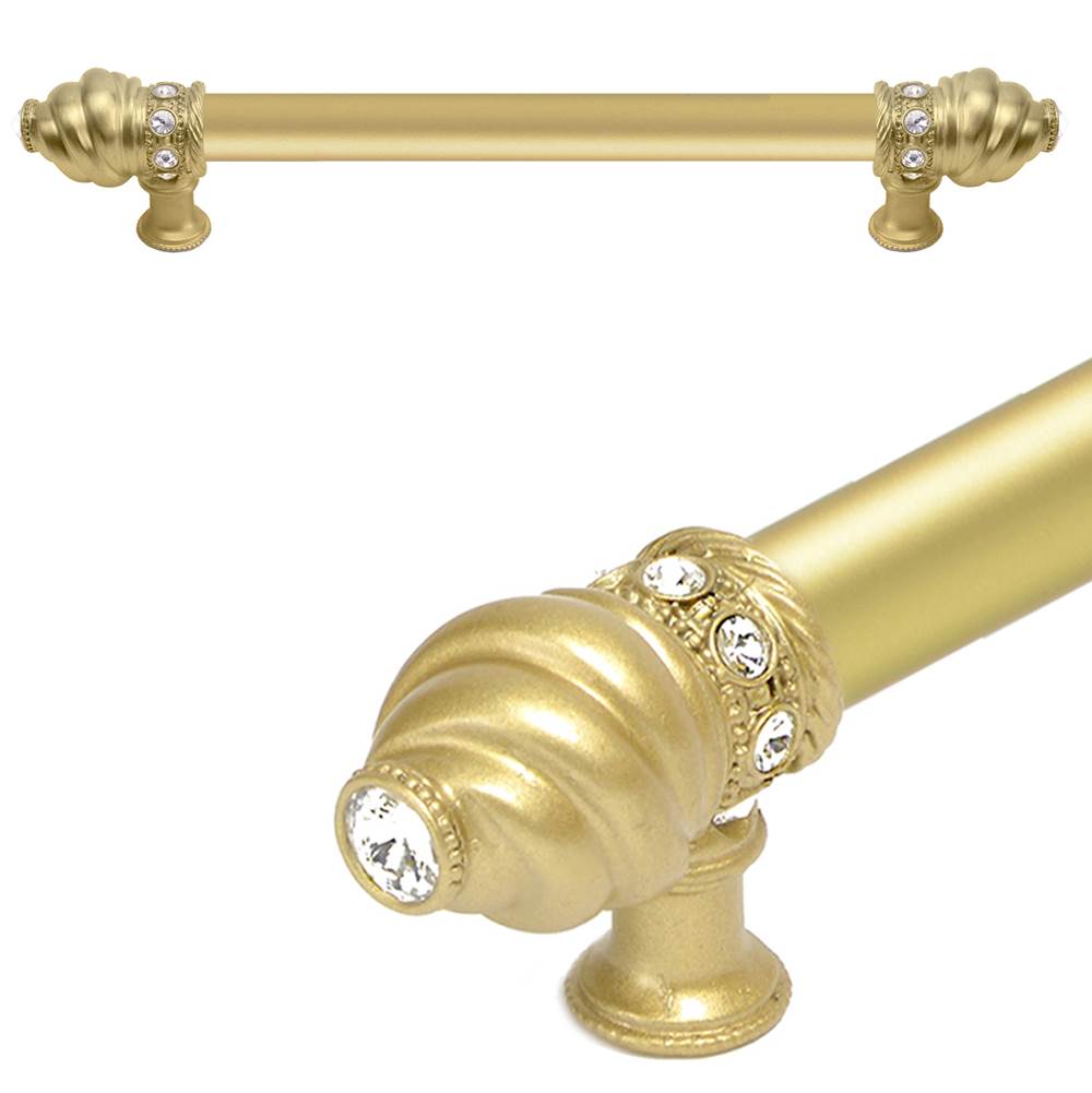 Carpe Diem Hardware - Cache 6'' O.C. (Approximately) With 5/8'' Smooth Center Long Pull With 16 Rivoli Swarovski Clear Crystals In Soft Gold - Soft Gold
