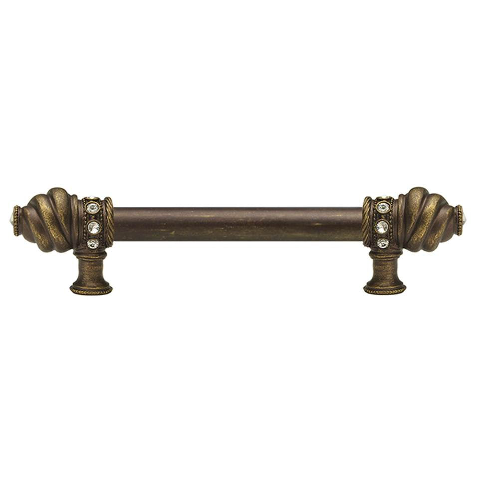 Carpe Diem Hardware - Cache 6'' O.C. (Approximately) With 5/8'' Smooth Center Long Pull With 16 Rivoli Swarovski Clear Crystals In Antique Brass. - Antique Brass