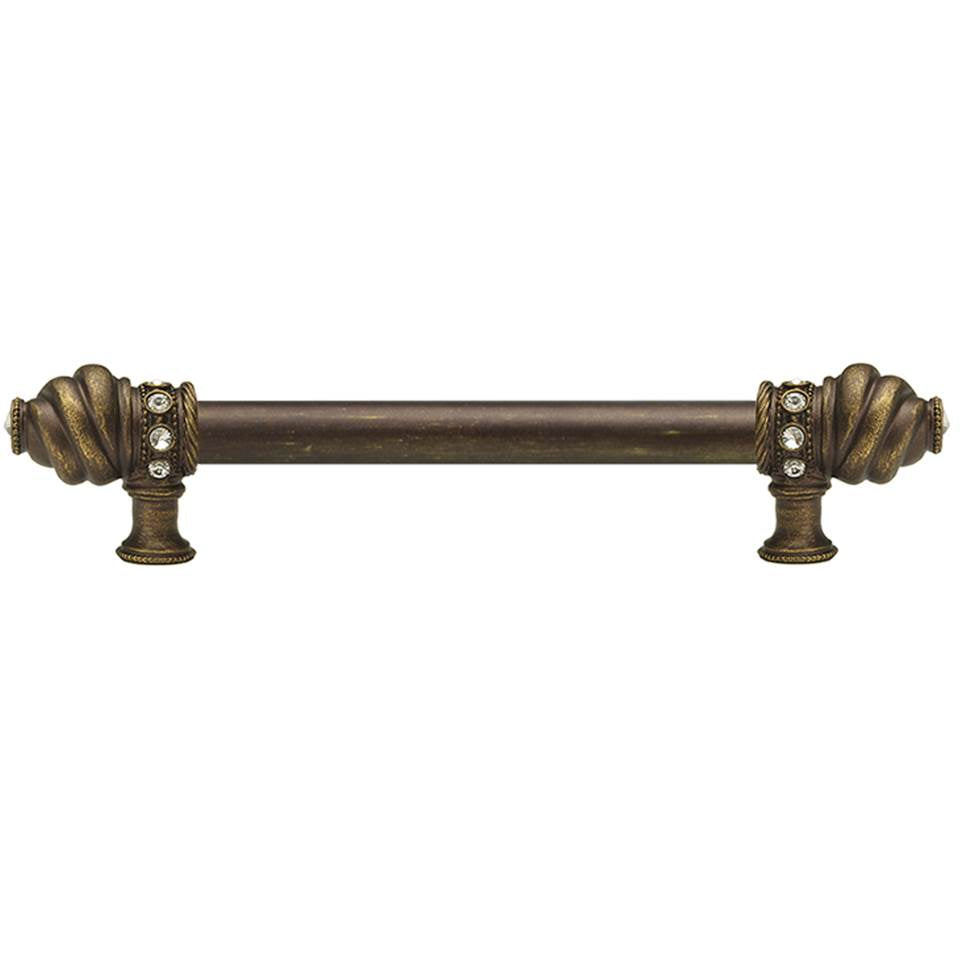Carpe Diem Hardware - Cache 9'' O.C. (Approximately) With 5/8'' Smooth Center Long Pull With 16 Rivoli Swarovski Clear Crystals In Antique Brass. - Antique Brass