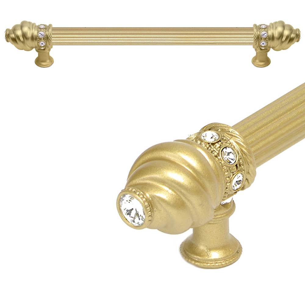 Carpe Diem Hardware - Cache 9'' O.C. (Approximately) With 5/8'' Reeded Center Long Pull With 16 Rivoli Swarovski Clear Crystals In Soft Gold - Soft Gold
