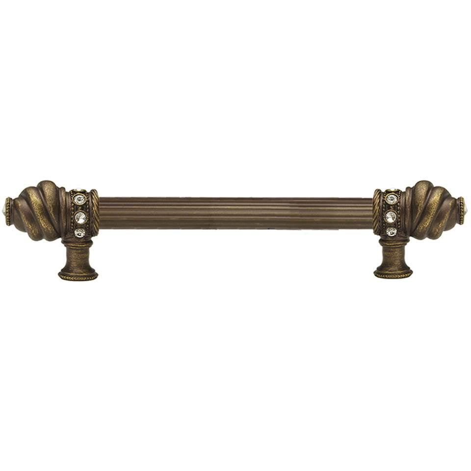 Carpe Diem Hardware - Cache 9'' O.C. Approx w/ 5/8'' Reeded Center Long Pull w/ 16 Rivoli Swarovski Crystals - Antique Brass