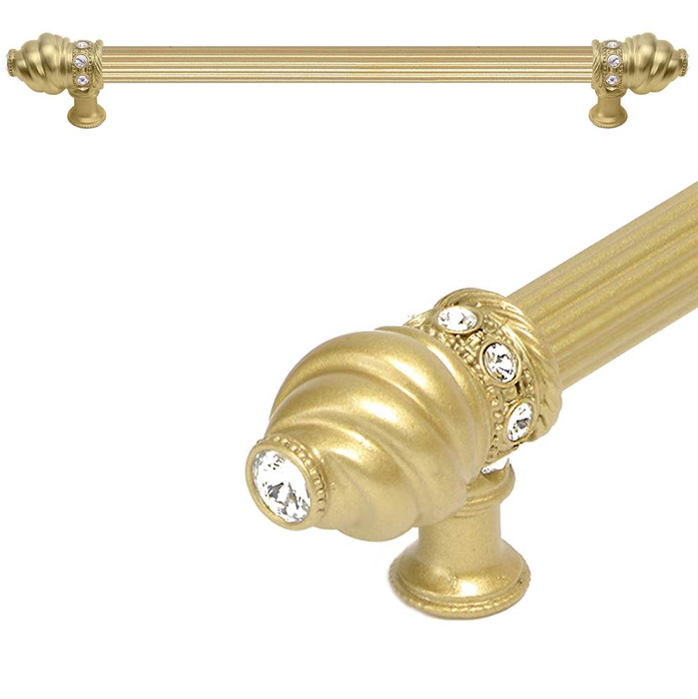 Carpe Diem Hardware - Cache 12'' O.C. (Approximately) With 5/8'' Reeded Center Long Pull With 16 Rivoli Swarovski Clear Crystals In Soft Gold - Soft Gold