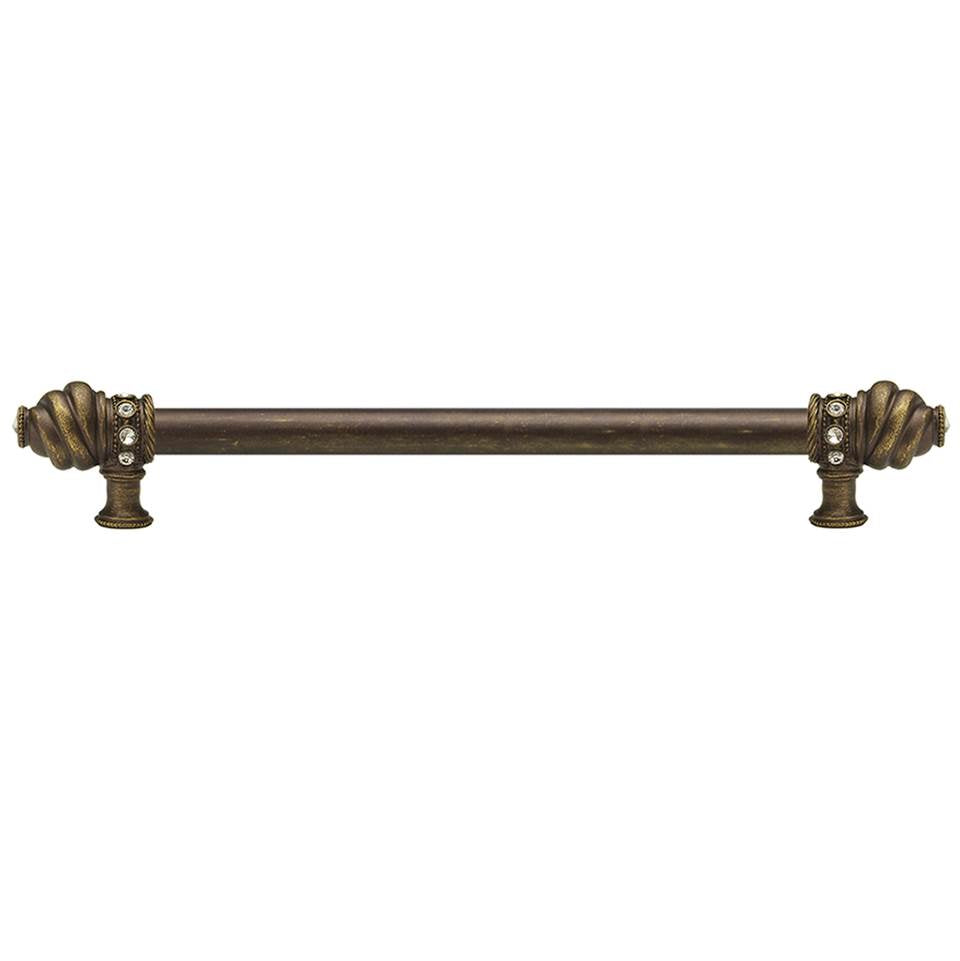 Carpe Diem Hardware - Cache 18'' O.C. Approx w/ 5/8'' Smooth Center Long Pull w/ 16 Rivoli Swarovski Crystals - Antique Brass