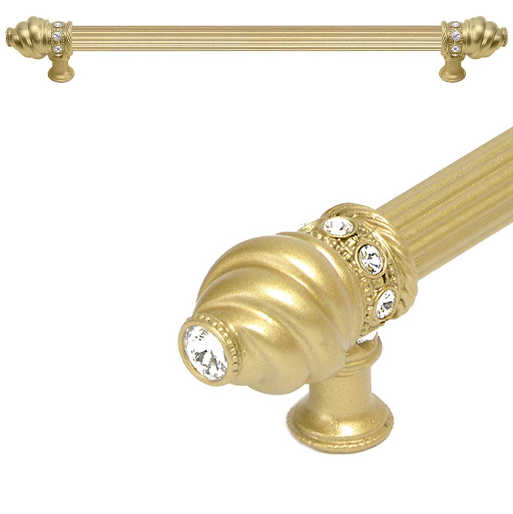 Carpe Diem Hardware - Cache 18'' O.C. (Approximately) With 5/8'' Reeded Center Long Pull With 16 Rivoli Swarovski Clear Crystals In Soft Gold - Soft Gold