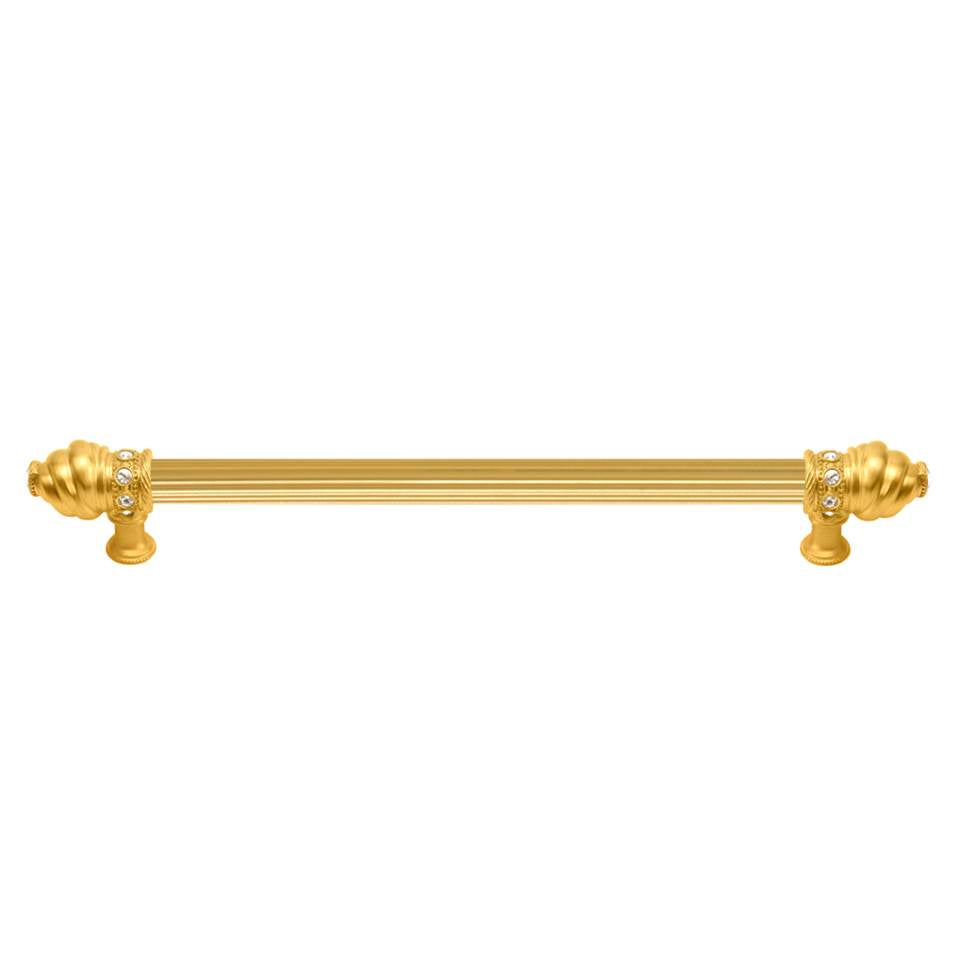 Carpe Diem Hardware - Cache 18'' O.C. (Approximately) With 5/8'' Reeded Center Long Pull With 16 Rivoli Swarovski Clear Crystals In Gilded Mercury. - Gilded Mercury