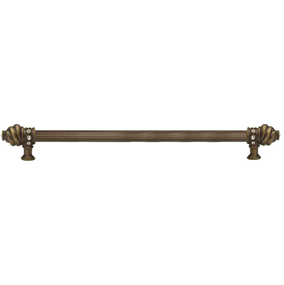 Carpe Diem Hardware - Cache 22'' O.C. (Approximately) With 5/8'' Reeded Center Long Pull With 16 Rivoli Swarovski Clear Crystals In Antique Brass. - Antique Brass