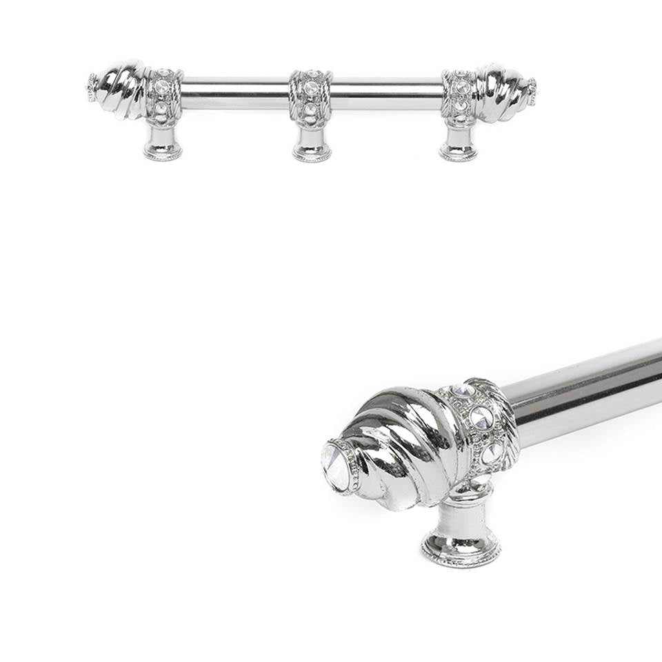Carpe Diem Hardware - Cache 6'' O.C. (Approximately) With 5/8'' Smooth Center Long Pull and Center Brace With 16 Rivoli Swarovski Clear Crystals In Platinum - Platinum