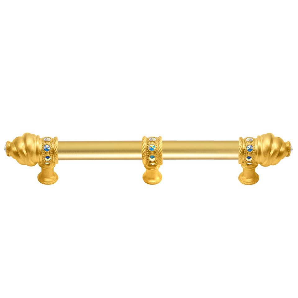 Carpe Diem Hardware - Cache 6'' O.C. (Approximately) With 5/8'' Smooth Center Long Pull With 23 Rivoli Swarovski Aurore Boreale Crystals With Center Brace - Gilded Mercury