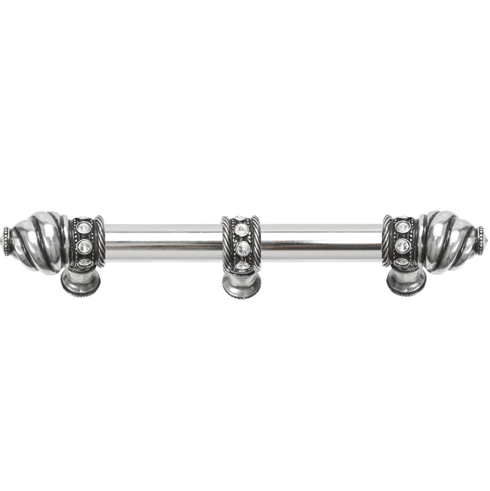 Carpe Diem Hardware - Cache 6'' O.C. (Approximately) With 5/8'' Smooth Center Long Pull and Center Brace With 16 Rivoli Swarovski Clear Crystals In Chalice. - Chalice