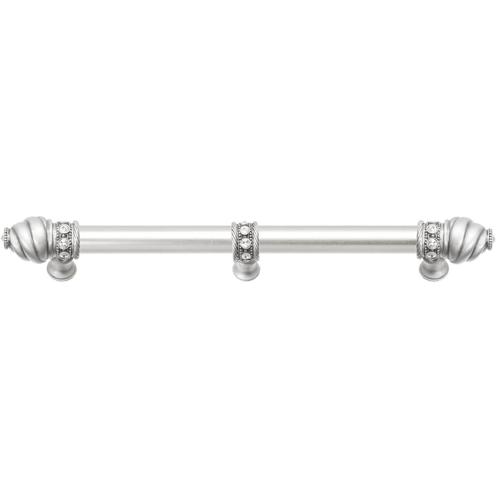 Carpe Diem Hardware - Cache 9'' O.C. (Approximately) With 5/8'' Smooth Center Long Pull and Center Brace With 16 Rivoli Swarovski Clear Crystals In Satin - Satin