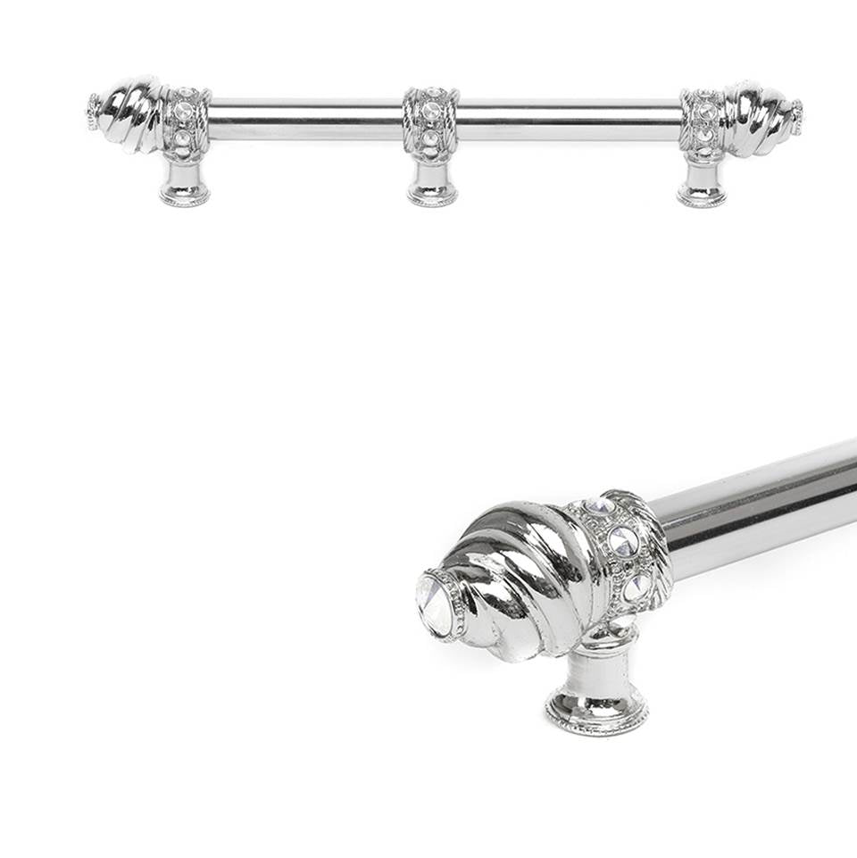 Carpe Diem Hardware - Cache 9'' O.C. (Approximately) With 5/8'' Smooth Center Long Pull and Center Brace With 16 Rivoli Swarovski Clear Crystals In Platinum - Platinum