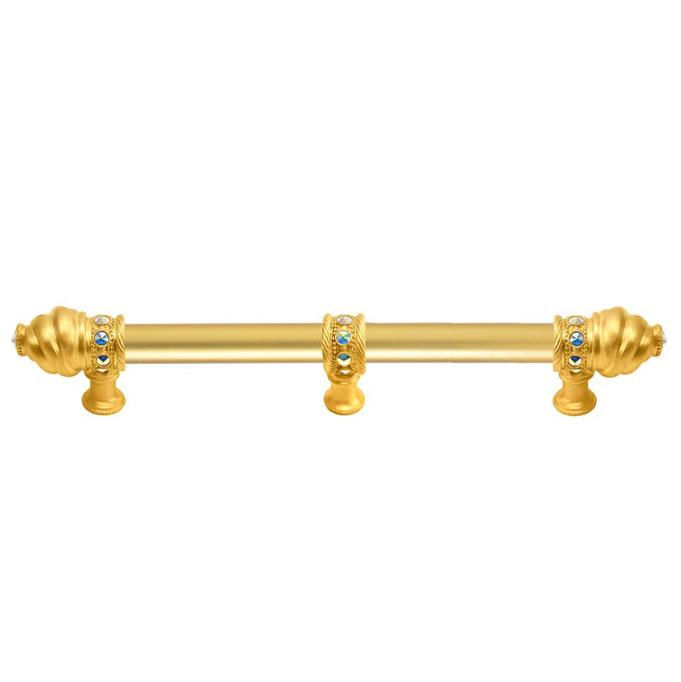 Carpe Diem Hardware - Cache 9'' O.C. (Approximately) With 5/8'' Smooth Center Long Pull With 23 Rivoli Swarovski Aurore Boreale Crystals With Center Brace - Gilded Mercury